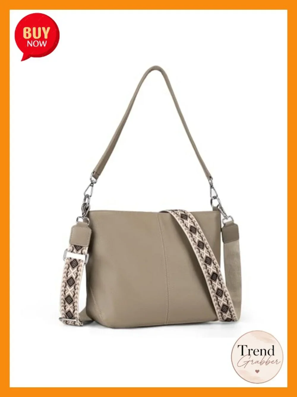 Genuine Leather Crossbody Hobo Bag with 2 Removable Straps